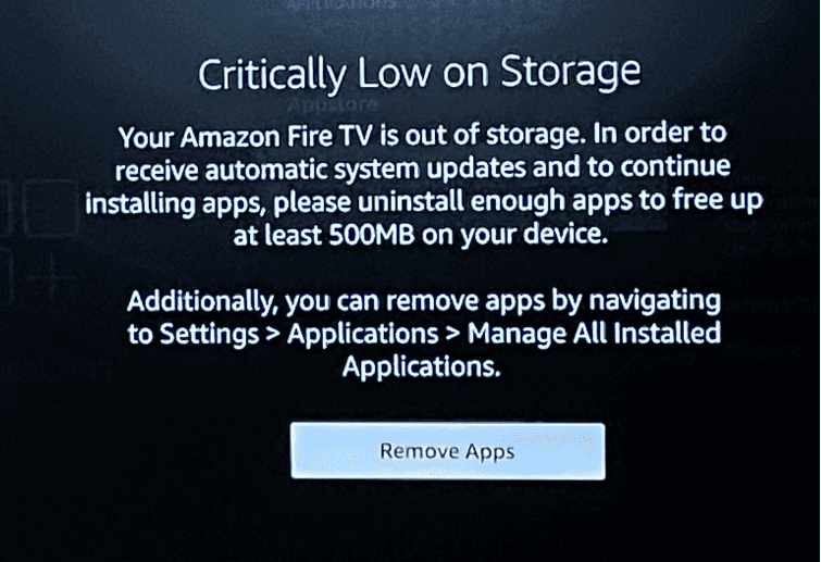 FireTV Critically Low Storage
