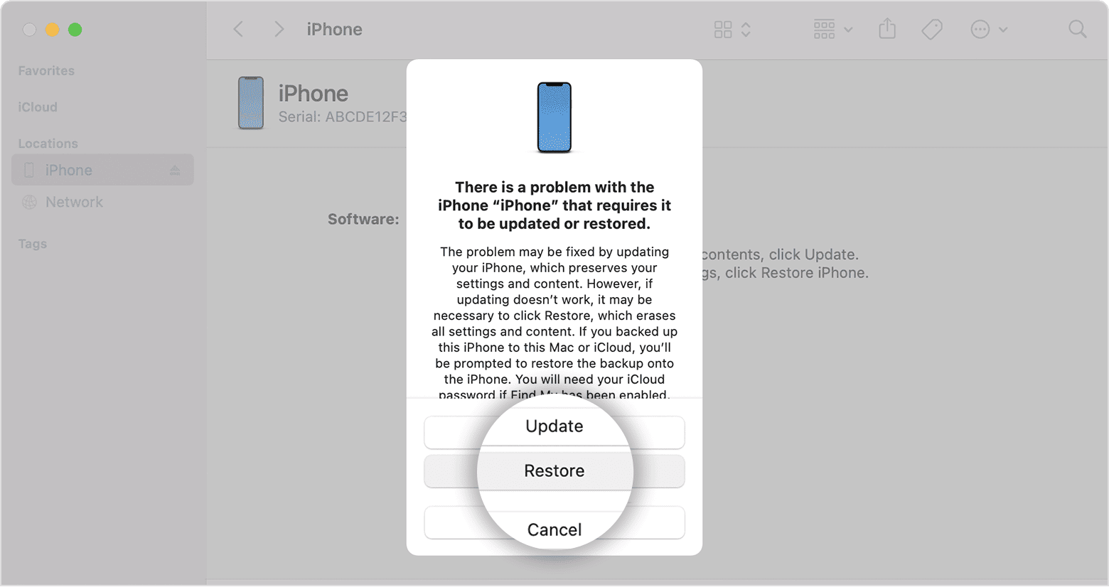 Restore iPhone Via Finder
