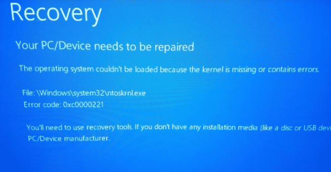 Operating System Could not be loaded due to kernel issue