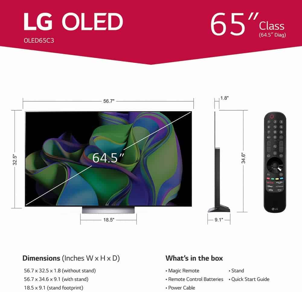 LG C3 tv dimensions