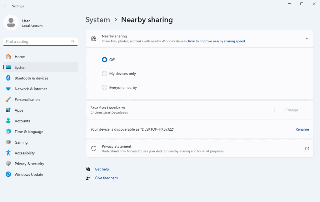 windows file sharing settings