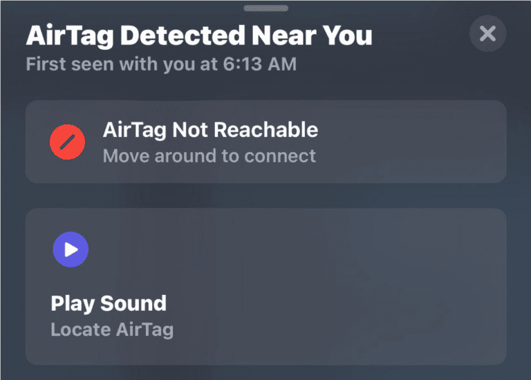 AirTag Detected Near You Notification
