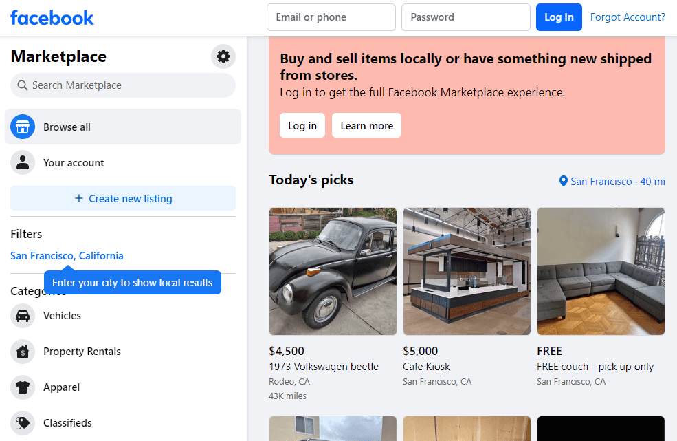 Using Facebook Marketplace Without An Account: Public Listings - GadgetMates