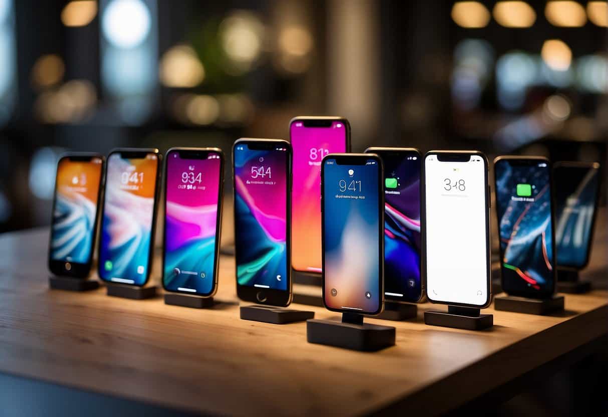 A display of affordable iPhone models with various deals and plans, showcasing the options for budget-friendly purchases