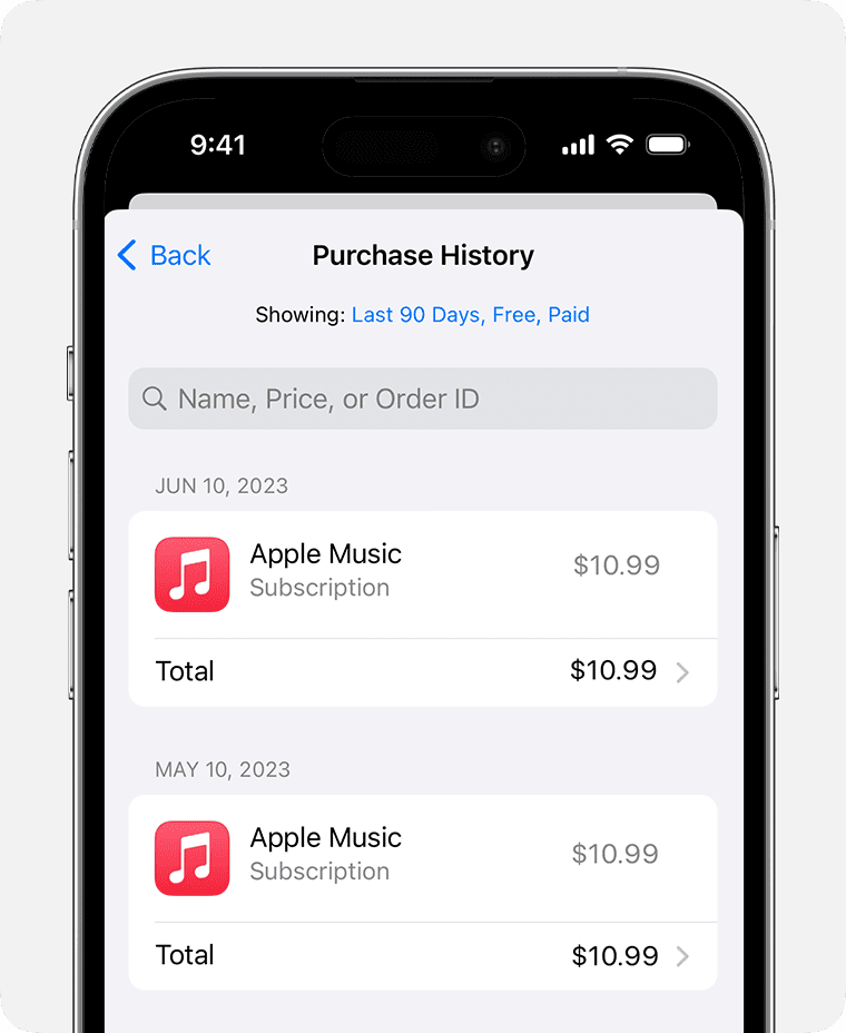 ios 16 iphone 14 pro settings apple id media purchases view account purchase history last 90 days 1