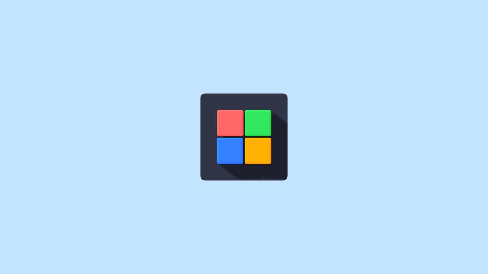 a blue background with a colorful square icon