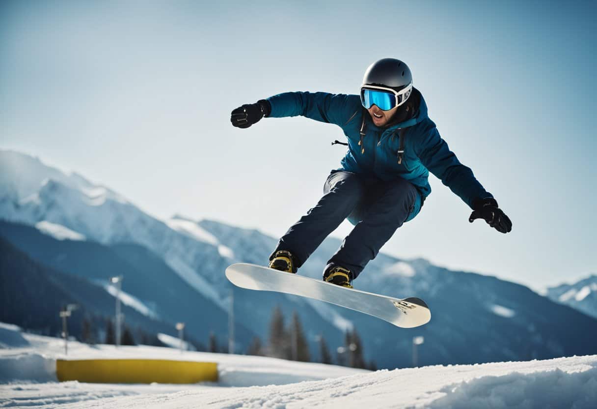 A snowboarder gracefully executes a high jump, displaying skill and control