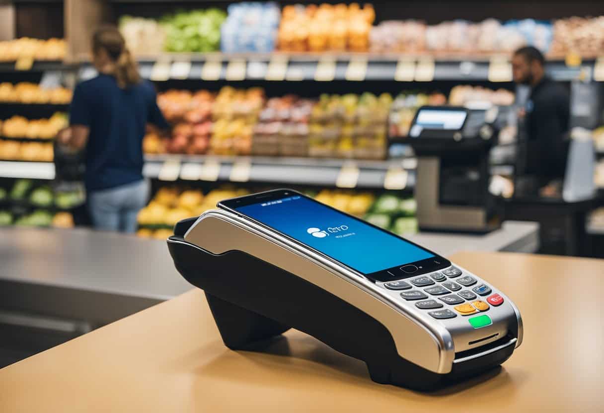 Customers easily tap their phones to pay at the Albertsons checkout, enjoying the convenience and security of using Apple Pay