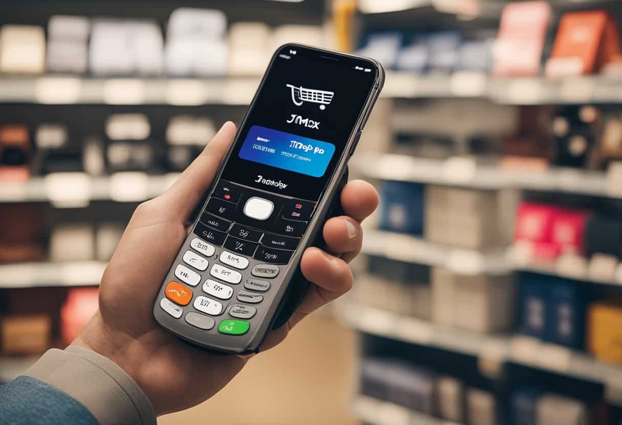 Shoppers at TJ Maxx tap phones on Apple Pay reader for secure, convenient transactions