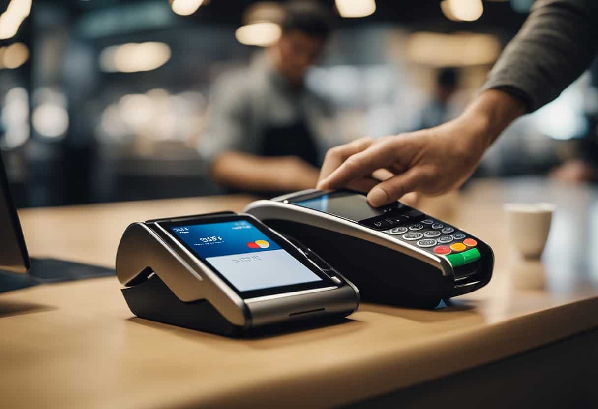 Apple Pay Cash Back transaction at register, money flowing into customer's digital wallet