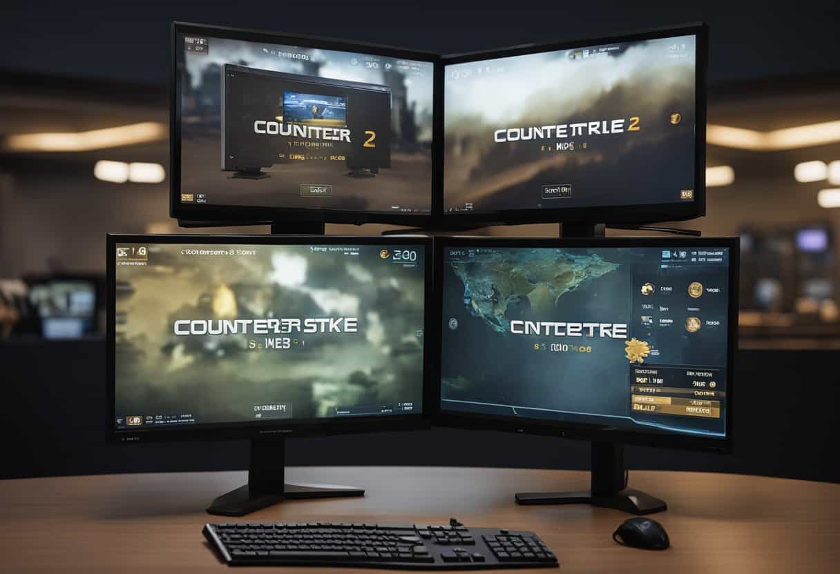 A computer screen displays two contrasting reviews of the game mode "Counter-Strike 2." One review praises the game mode, while the other criticizes it