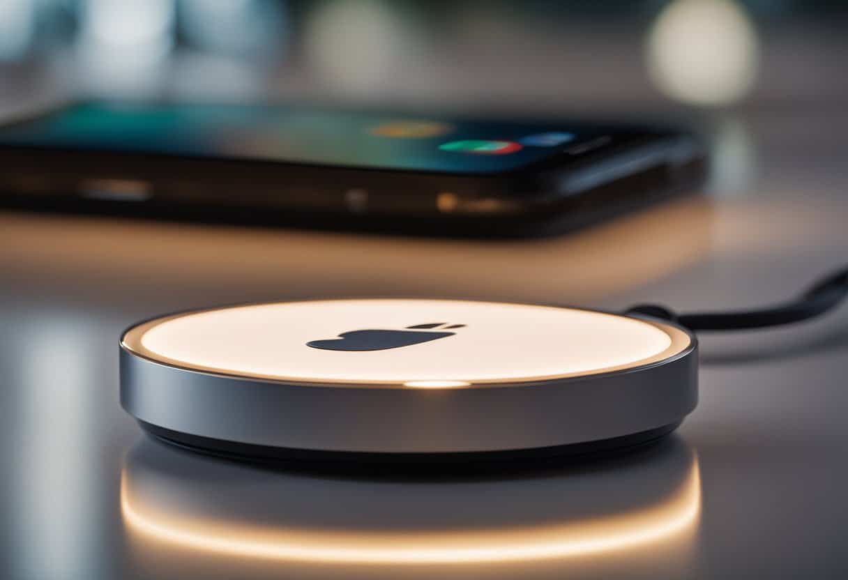 A Qi-certified device sits on a wireless charging pad, emitting a soft glow as it charges without the need for cables