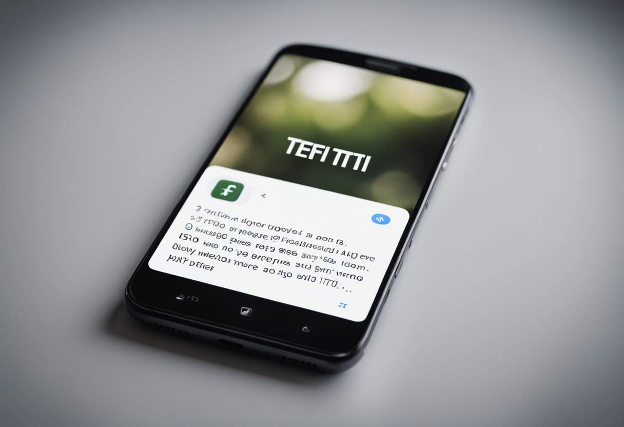 A smartphone screen displays "tfti" in a text message conversation, with a neutral background