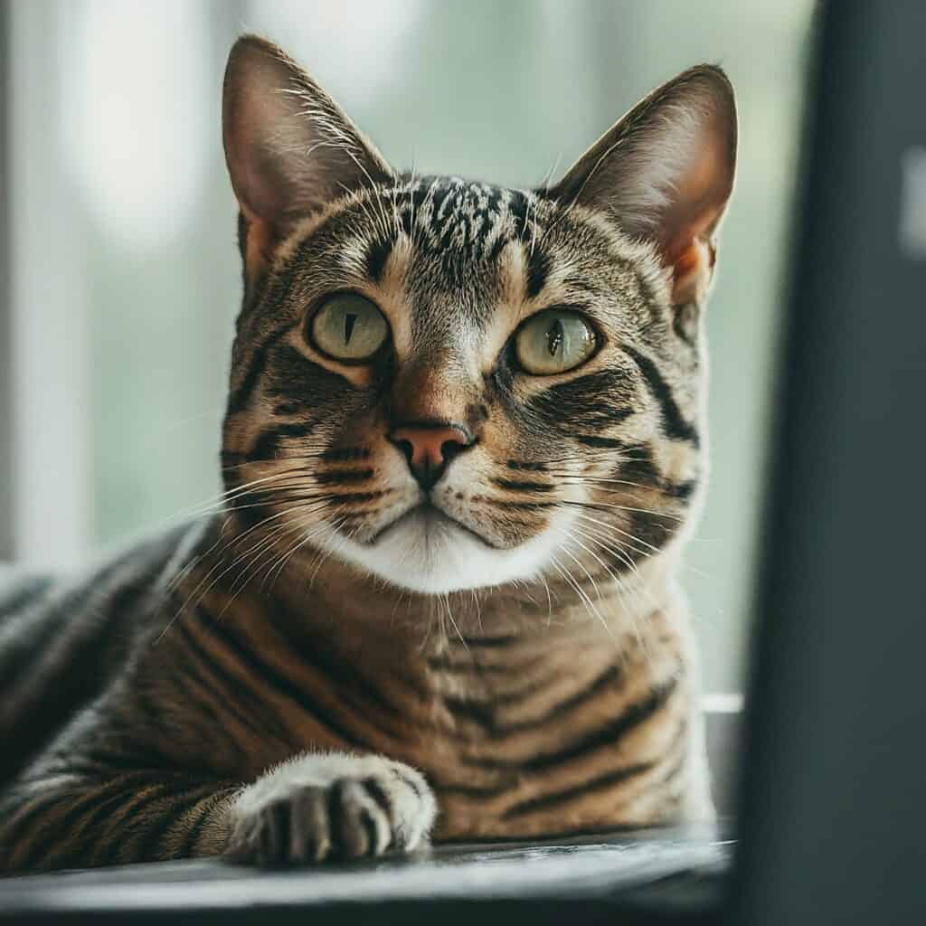 Why Does My Cat Bite My Laptop? 7 Cat Looking Away from Laptop