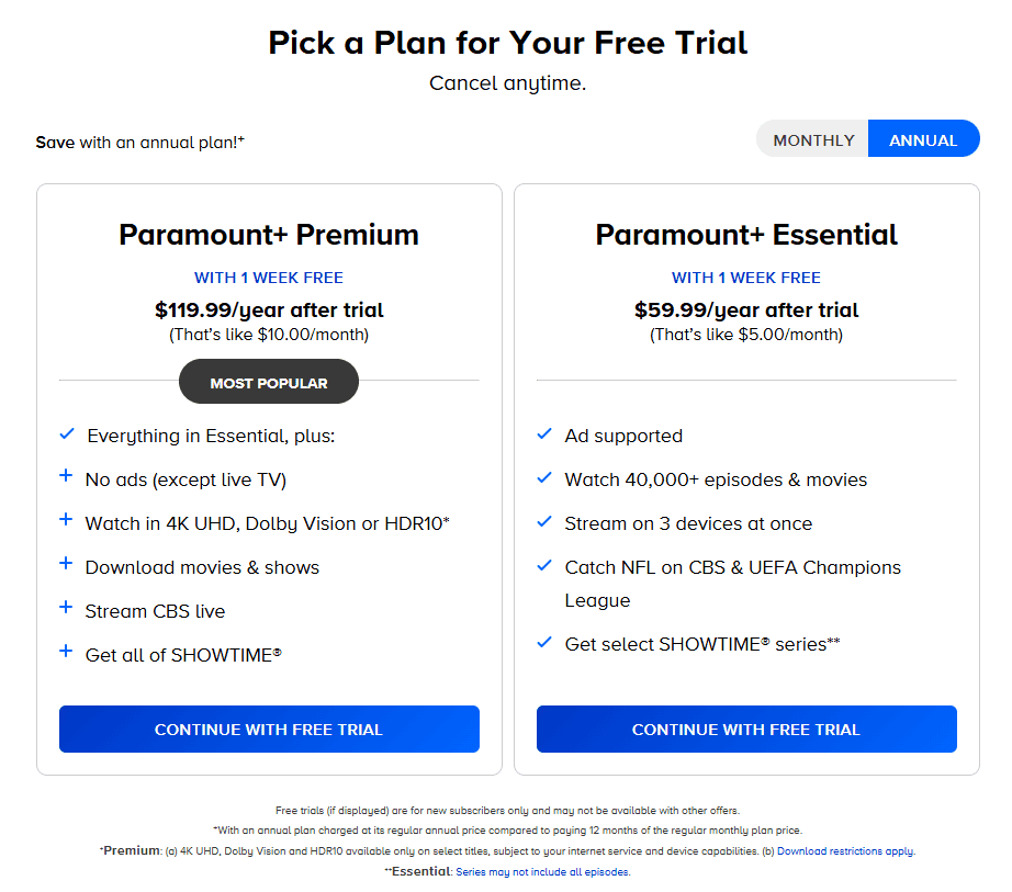 Paramount Plus Prices (2025 Guide) 3 paramount plus annual