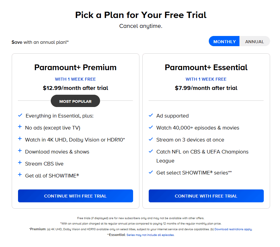 Paramount Plus Prices (2025 Guide) 2 paramount plus monthly