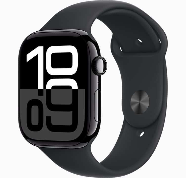 Apple Watch Series 10 GPS, 46mm Jet Black Aluminum Case with Black Sport  Band - S/M
