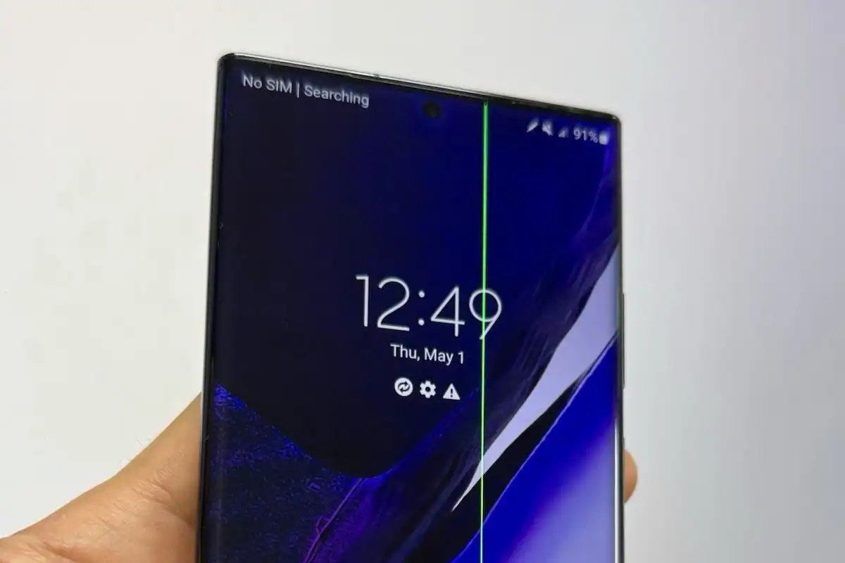 cell phone screen with line