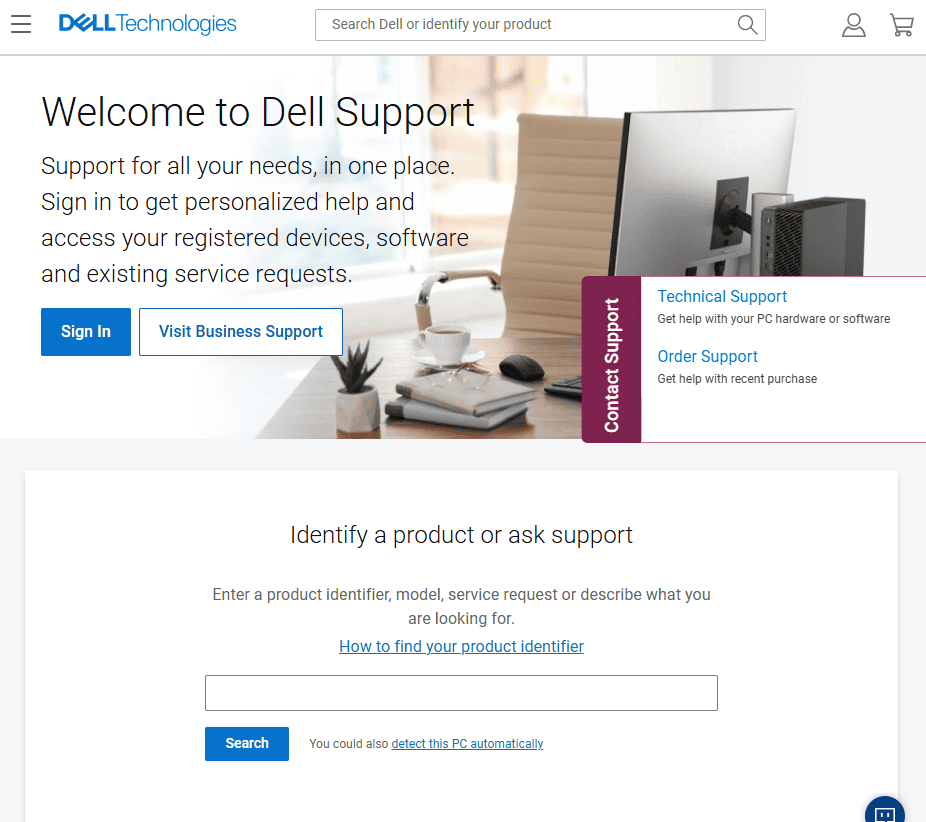 dell support page