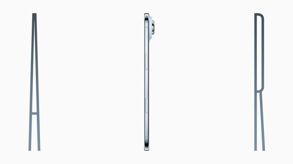 iPhone Air is held up by a hand between the letters “A” and “R,” forming the word “AIR.”