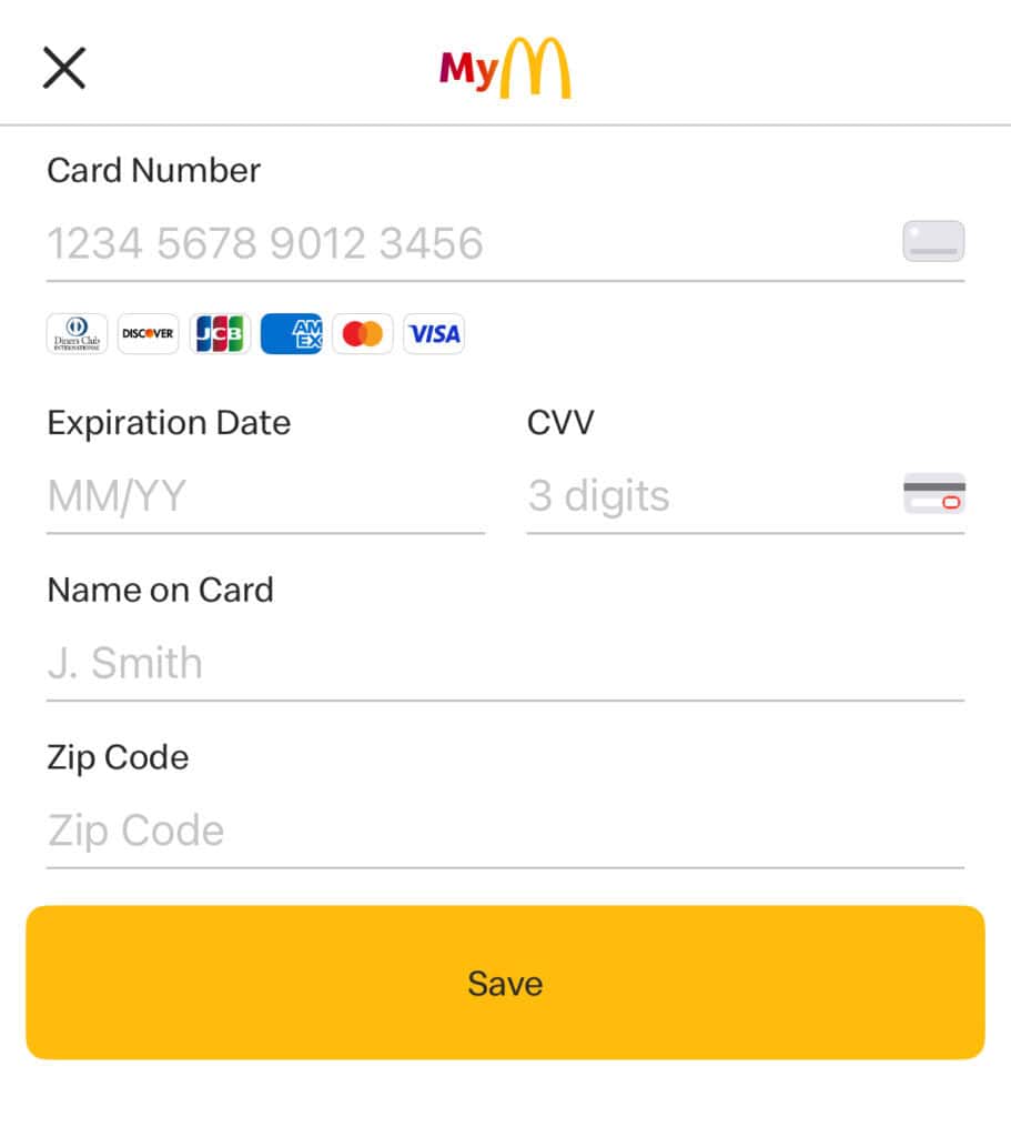 mcdonalds app credit card debit card